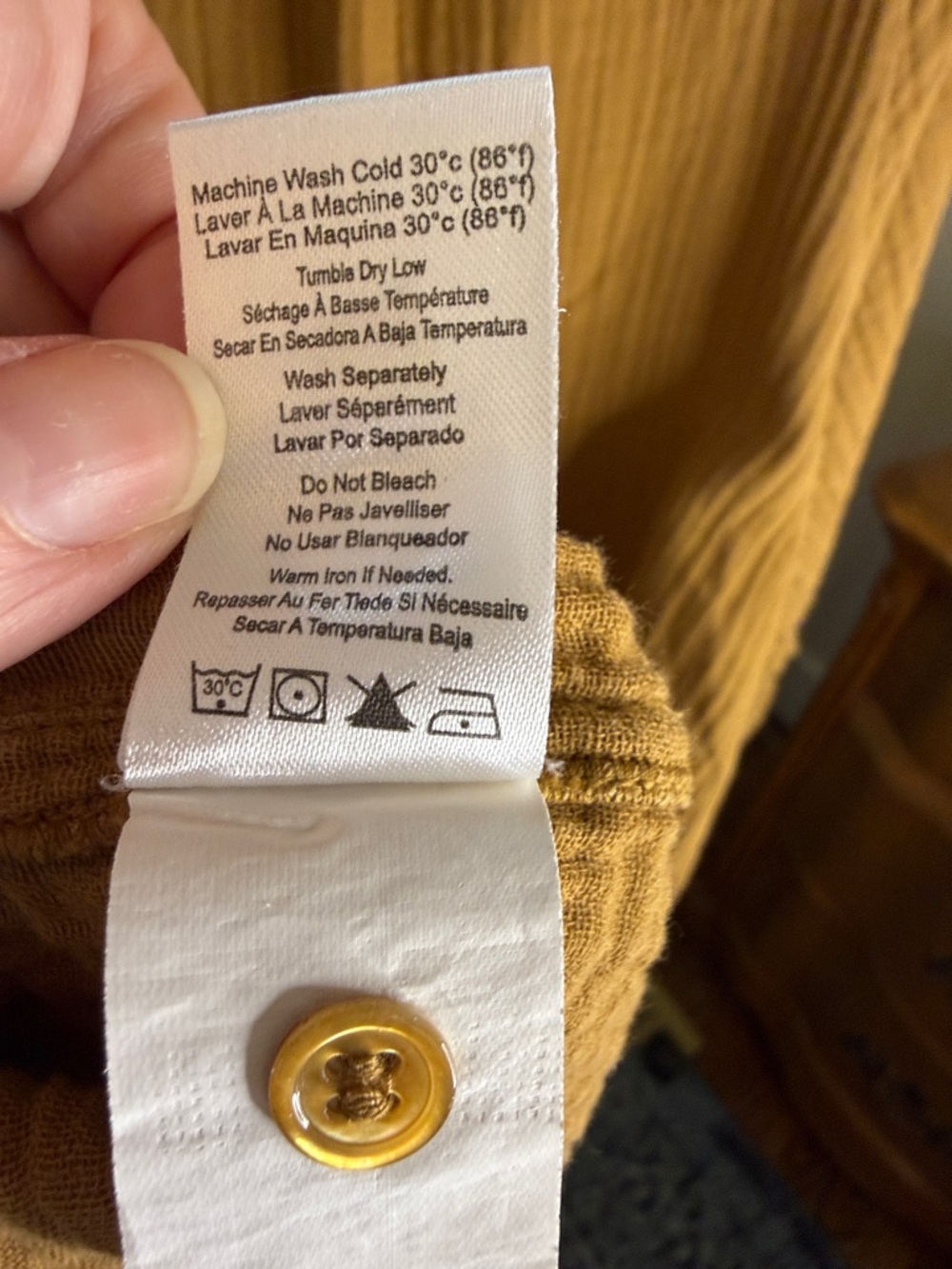 Sundry Mustard Lightweight Gauze Henley Dress - Picture 4 of 9